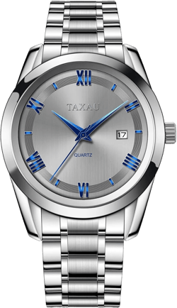 Taxau Men's Large Face Silver Dress Watch with Date, Roman Numeral, Easy to Read, Stainless Steel, Water Resistant, Classic Luminous Analog Wristwatch : TAXAU WATCH: Clothing, Shoes & Jewelry