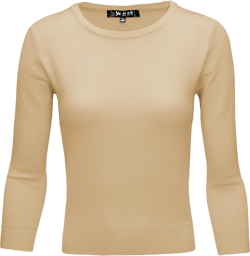 YEMAK Women's Knit Pullover Sweater – 3/4 Sleeve Crewneck Soft Casual Lightweight Basic Solid Knitted Top A.mk3636 - Taupe Medium