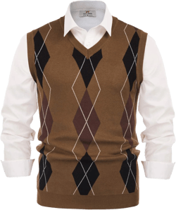 PJ PAUL JONES Mens Soft Argyle Sweater Vest Knitted Sleeveless Pullover Vest Brown XL