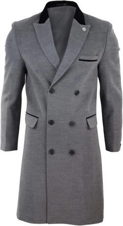 TruClothing Mens 3/4 Long Double Breasted Overcoat Jacket Wool Coat Medium Grey