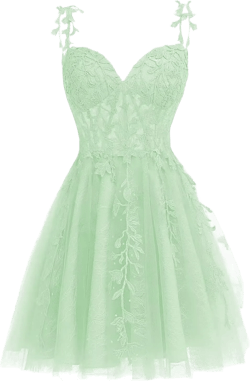 Spaghetti Straps Tulle Homecoming Dresses Short Lace Mini Prom Dress for Teens 20 Plus Mint