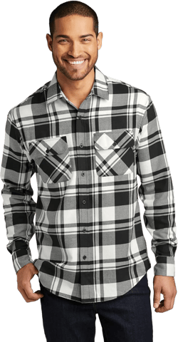 Port Authority Men's Plaid Flannel Shirt Medium Snow White/ Black