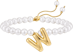 DIOWUS Bubble Letter bracelet For Women, Balloon Initial 14k Gold Plated Pearl Chain Alphabet Pendant Charm Simple Adjustable Gift Jewelry (Bracelet W): Clothing, Shoes & Jewelry