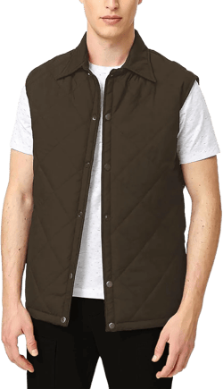 Men's Brown Cowboy Old Western Ranch Quilted Lightweight Puffer Sleeveless Cotton Vest/Waistcoat and Jacket XX-Small Brown Vest
