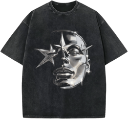 Bobeutou Men's Graphic Tees Acid Wash Tshirt Oversized T-Shirt Vintage Shirt Streetwear Casual Cotton Loose Fit Tee Tops Black Large