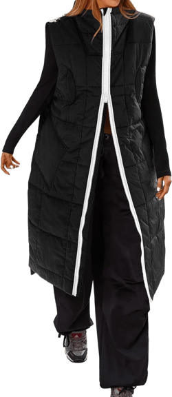 Cicy Bell Womens Long Quilted Puffer Vest Lightweight Sleeveless Winter Jackets Side Slit Packable Coats Black Medium