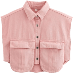 Perbai Womens Cropped Button Down Shirt Summer Collared Sleeveless Loose Denim Top with Pockets Pink Small