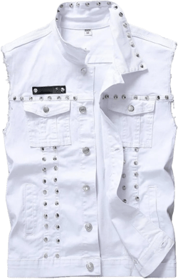 Men's Punk Denim Vest Sleeveless Jean Jackets With Rivets Medium White