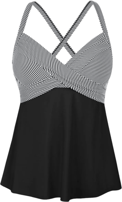 Hilor Women's Underwire Tankini Top Swimwear Twist V Neck Swimsuit for Big Busted Flared Flowy Bathing Suit : Clothing, Shoes & Jewelry