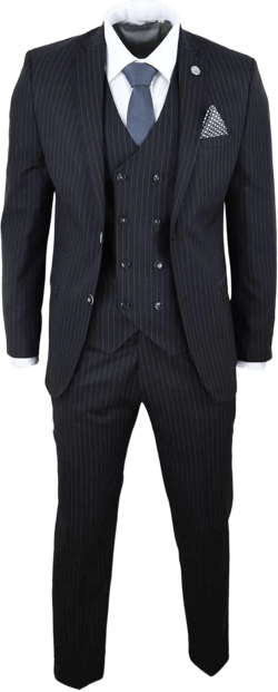 Mens 3 Piece Suit Gatsby 1920s Gangster Pinstripe Tailored Fit 50 Black