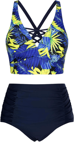 Hanna Nikole Bikini Sets for Women Plus Size Front Strappy Two Piece Bathing Suits High Waist Tummy Control Swimsuit