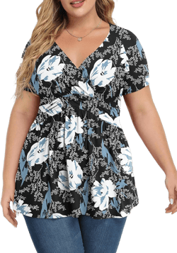 TIANZHU Women's Plus Size Dressy Tops Wrap Shirt Short Sleeve Tunic Top V Neck Low Cut Cute Blouse X-Large F Lily White