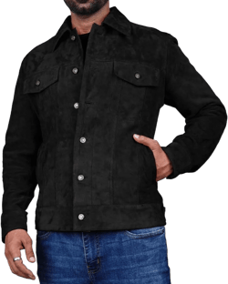 LeathersInn Men's Suede Leather Jacket Real Lambskin Suede Casual Leather Jackets For Men Suede Trucker Coat for Mens 3X-Large Black