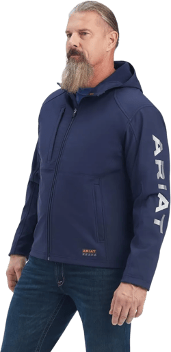 ARIAT Men's Rebar Stretch Canvas Softshell Hooded Logo Jacket 4X-Large Navy/Grey