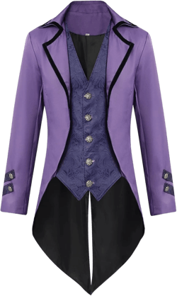 Men's Steampunk Gothic Tailcoat Jacket Victorian Pirate Vampire Costume Purple X-Large