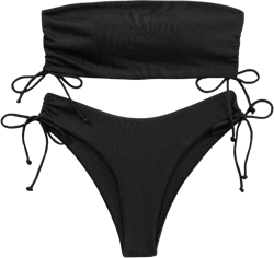MakeMeChic Women's 2 Piece Bandeau Swimsuits Tie Side Ribbed Bikini Set Tankini
