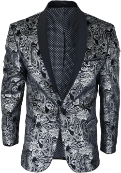 Mens Velvet Paisley Floral Blazer Black Gold Silver Tuxedo Jacket Dinner Suit Tux