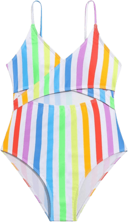 Milumia Girl's One Piece Colorblock Cut Out Swimsuit Rib Knit Bikini Swimsuit Multicolor Striped 10Y