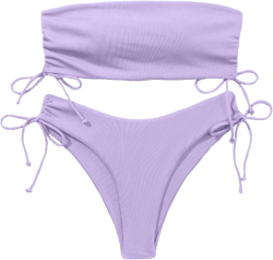 MakeMeChic Women's 2 Piece Bandeau Swimsuits Tie Side Ribbed Bikini Set Tankini