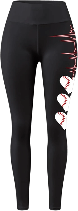 Baseball Leggings for Women High Waisted Tummy Control Baseball Game Print Workout Gym Athletic Sport Yoga Pants Elastic Tight Fitting Leggings Slim Casual Pant