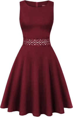 OWIN Women's Vintage Floral Lace Flared A-Line Swing Casual Party Cocktail Dresses Sleeveless Medium Wine Red