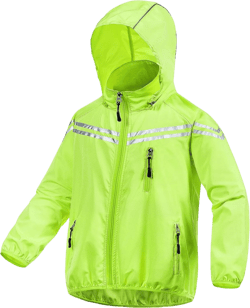 CREATMO US Boys Girls Rain Coat Kids Reflective Cycling Jacket Waterproof Packable Children Windbreaker With Removable Hood 10-12 Years Fluorescent Yellow