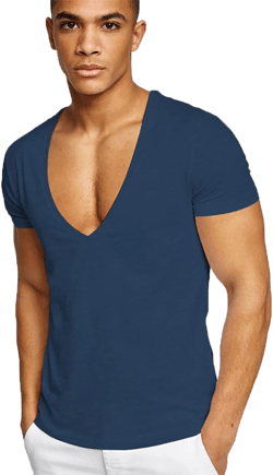 Rela Bota Mens Deep V Neck T Shirt Stretch Muscle Gym Workout Tee Shirt Short Sleeve Slim Fit Low Cut Tank Tops