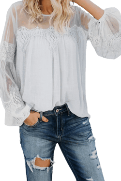 Fashion Lantern-Sleeve Lace Patchwork Top
