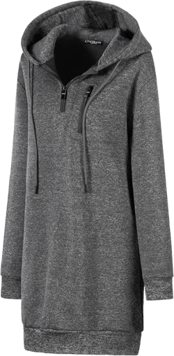 Chrisuno Women's Plus Size Casual Zip Up Hoodie Long Tunic Sweatshirts Fleece Jackets Grey Small