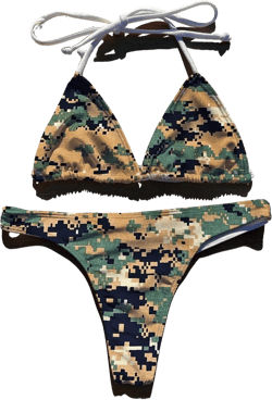Thong Swimwear Bikini 2 Piece Set | Camo Camouflage | Triangle Tie Top Bathing Swim Suit Thong Bottom | Military Deer Hunting