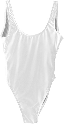 Leoparts Women's Retro 80s/90s High Cut Low Back One Piece Swimsuits Bathing Suits Medium White