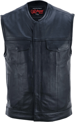 Men's Titan Black Leather Vest -  Milled Cowhide, Hidden Zipper