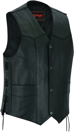 Men's Traditional Leather side lacing Vest - Black