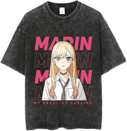 Vintage Black Washed Cotton Tees Shirts Anime Graphic