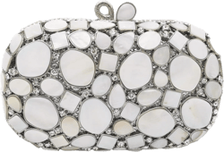 Boutique De FGG Mother of Pearl Shell Women Rhinestone Evening Clutch Bag Prom Rhinestone Clutch Purse Wedding Handbag,Mini Silver