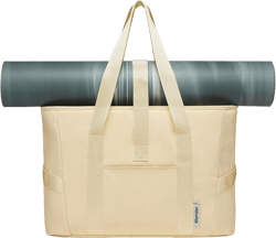 Moyaqi Yoga Tote Bag with Water Bottle Pockets Gym Bag with Yoga Mat Strap Weekender Bags for Women Men (Light Yellow)