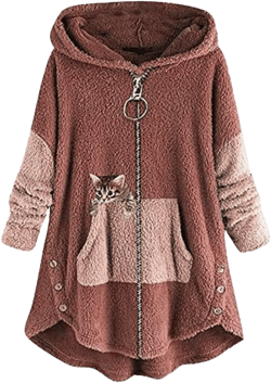 Bengbobar Women Baggy Sherpa Animal Jacket Fleece Soft Coast Fuzzy Full Zip Up Pockets Shacket Pink XX-Large