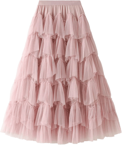 Women's Elastic Waist Layered Princess Cake Dress Multi-Layered Sheer Tutu Skirt Pink G One Size