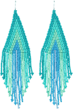 Long Beaded Dangle Earrings – Boho Native Handmade Seed Bead Tassel Earrings for Women, Bohemian Large Statement Beaded Earrings (Blue Beaded Earrings P)