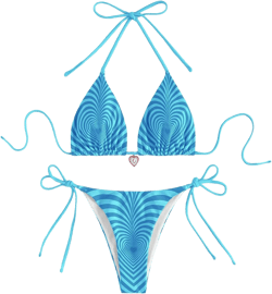 GORGLITTER Women's Y2K Heart Print Bikini Set Sexy High Cut Thong Swimsuit Cheeky Triangle Bathing Suits Blue Medium