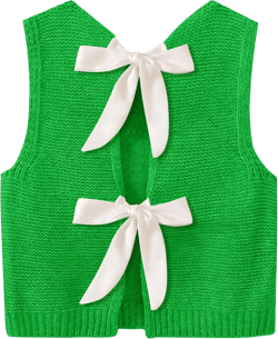 Sweater Vest for Women Summer Tops Bow Tie Back Knitted Tank Tops Casual Crop Cardigan Vest