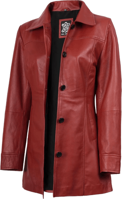 Decrum Leather Coats for Women - Carcoat Style Winter Fashion Womens Long Leather Jackets Kandis - Red Leather Coat Small