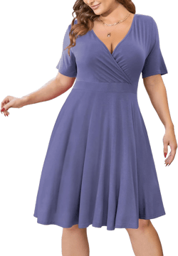 Ahlaray Women's Plus Size Short Sleeve Dress Causal Swing Wrap Dresses with Pockets, Purple Grey, Large