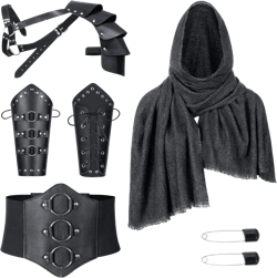 Medieval Knight PU Leather Corset Belt Shawl Men Renaissance Half Shoulder Cape Scarf Buckle Bracers Retro Accessories One Size Type3