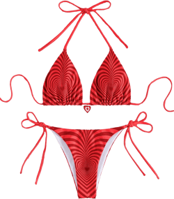 GORGLITTER Women's Y2K Heart Print Bikini Set Sexy High Cut Thong Swimsuit Cheeky Triangle Bathing Suits Red X-Large