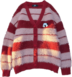 Y2K Cute Panda Furry Knitted Cardigan Women Men V-Neck Button Up Long Sleeve Oversized Plush Sweater Coat Outwear Soft A