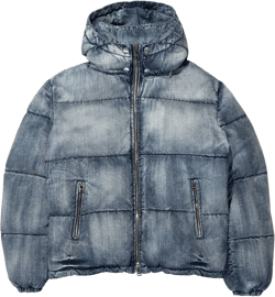 Denim Padded Hooded Jacket In Blue
