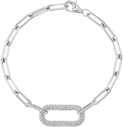 Shy Creation 14K White Gold Colette Diamond Pavé Paperclip Link Bracelet  