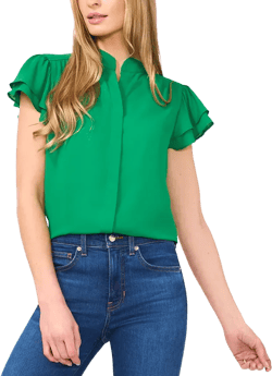 Women's Flutter-Sleeve Button-Front Blouse
