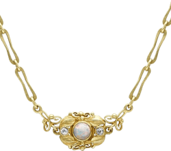 Art Nouveau 18kt yellow gold opal and diamond necklace